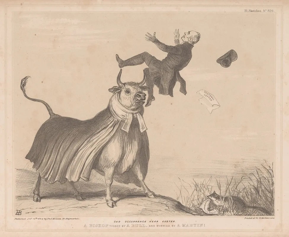 Sad Occurence Near Exeter A Bishop Tossed By A Bull And Worried By A Martin Wall Art by John Doyle - High-Resolution Digital Print