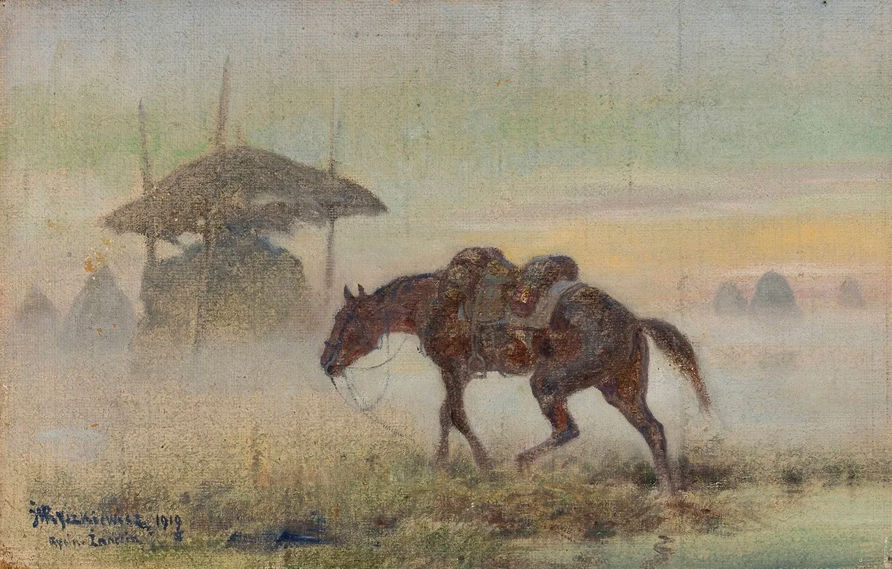 Saddled Horse Wall Art by Józef Ryszkiewicz - High-Resolution Digital Print