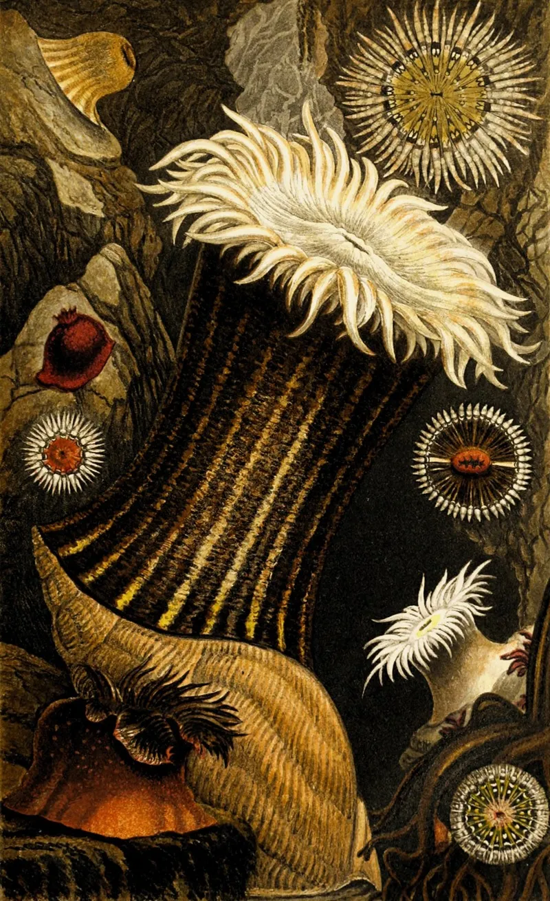 Sagartia Nivea S Miniata S Troglodytes S Parasitica Wall Art by Philip Henry Gosse - High-Resolution Digital Print