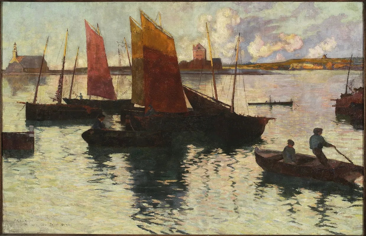Sail Boats And Other Boats On The River Wall Art by Maria Schayer-Górska - High-Resolution Digital Print