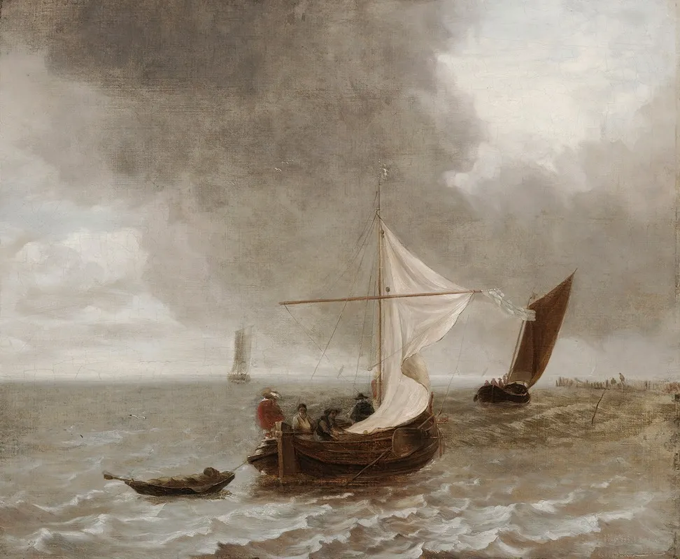 Sailboats In A Breeze Wall Art by school of Jan van de Capelle - High-Resolution Digital Print