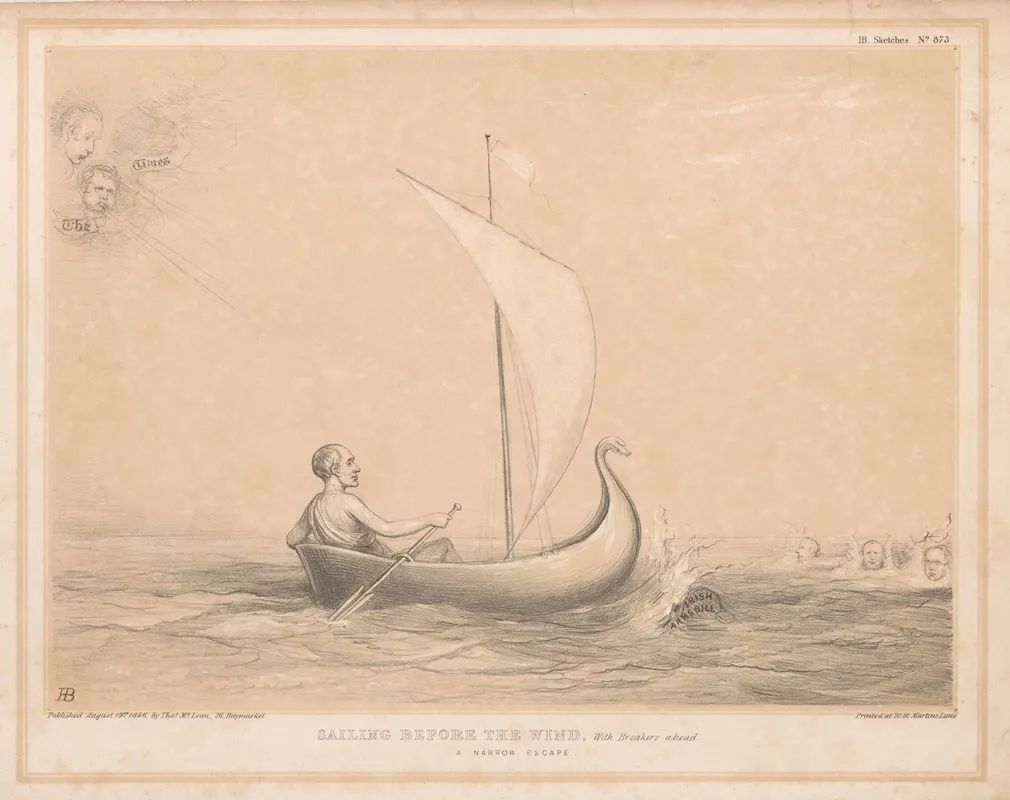 Sailing Before The Wind With Breakers Ahead A Narrow Escape Wall Art by John Doyle - High-Resolution Digital Print