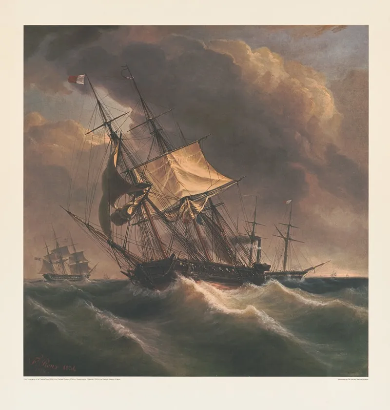 Sailing Ship In Storm Wall Art by Frederic Roux - High-Resolution Digital Print
