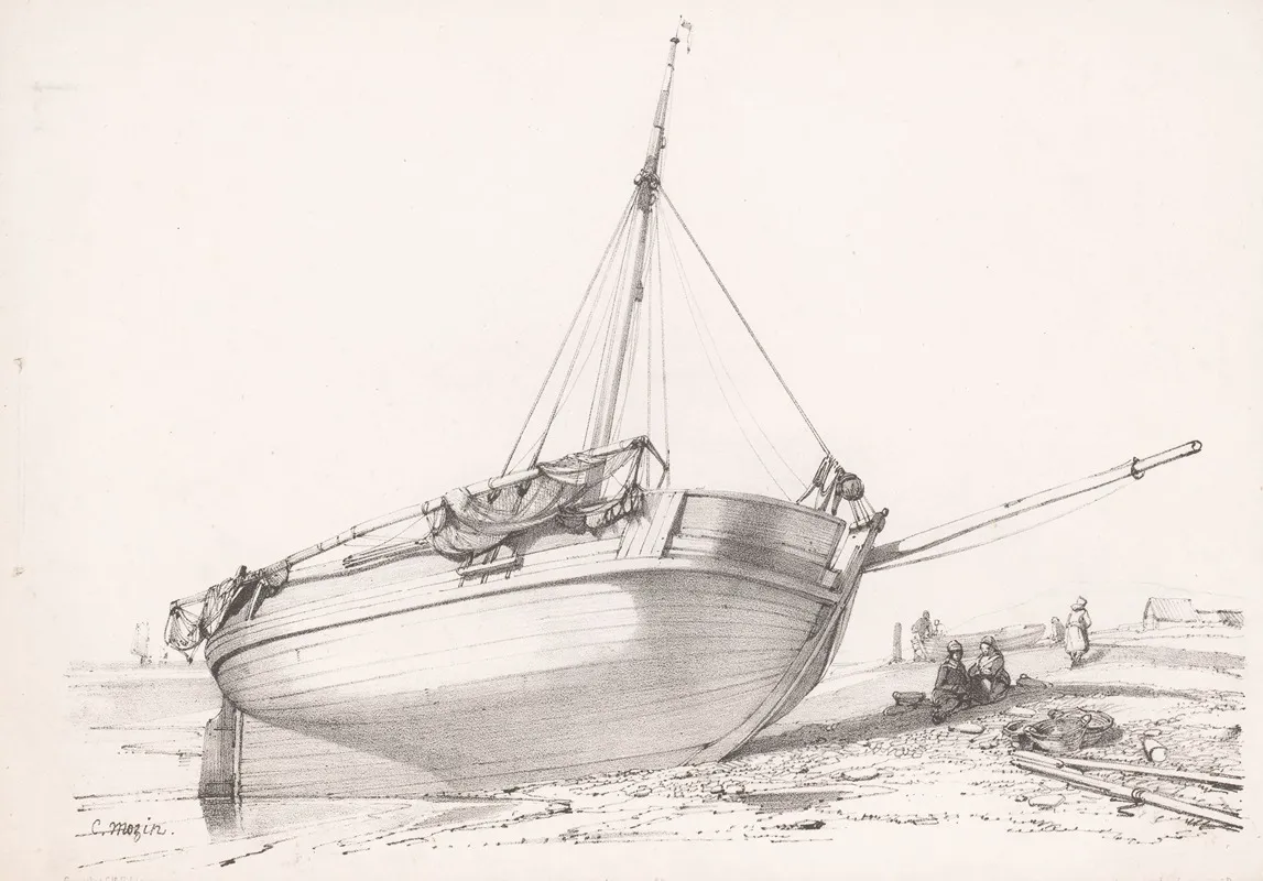 Sailing Ship On The Beach 2 Wall Art by Charles-Louis Mozin - High-Resolution Digital Print
