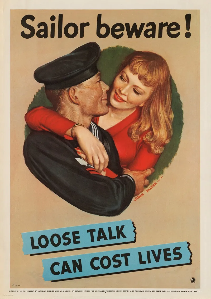 Sailor Beware Loose Talk Can Cost Lives Wall Art by John Philip Falter - High-Resolution Digital Print