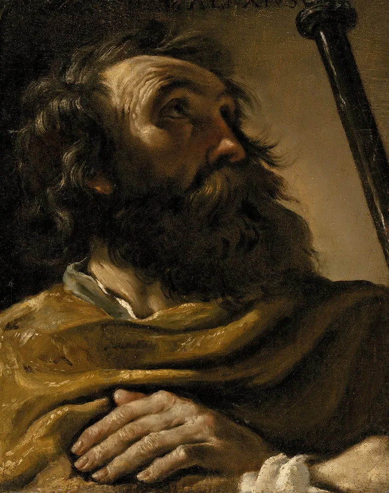 Saint Alexius In A Brown Wrap Holding A Staff Wall Art by Guercino - High-Resolution Digital Print