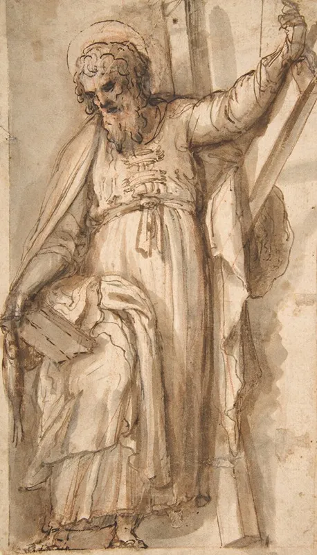 Saint Andrew Apostle With Transverse Cross Book And Fish Wall Art by Fabrizio Santafede - High-Resolution Digital Print