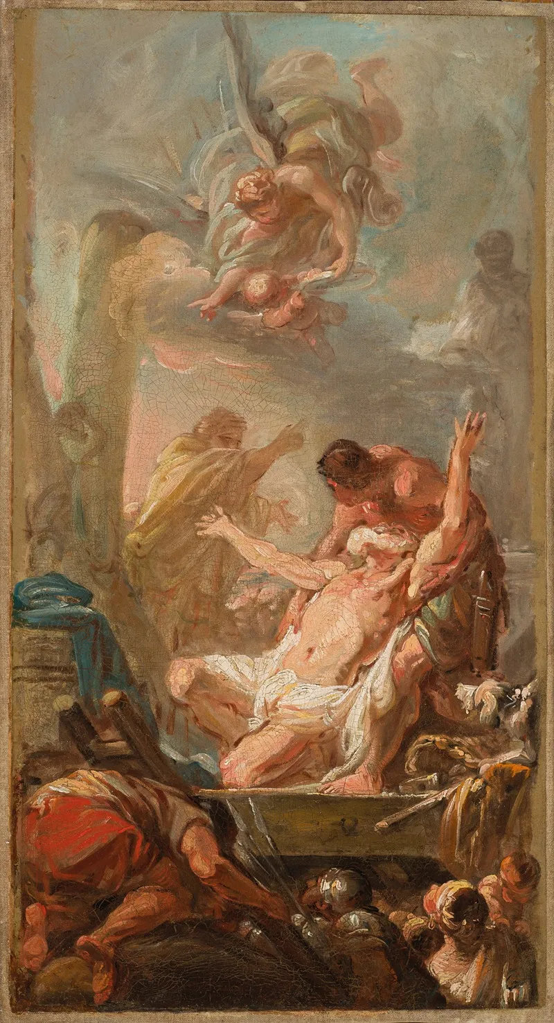 Saint Andrew Brought By His Tormentors Refuses To Worship The Pagan Gods Wall Art by Jean-Baptiste Deshays - High-Resolution Digital Print
