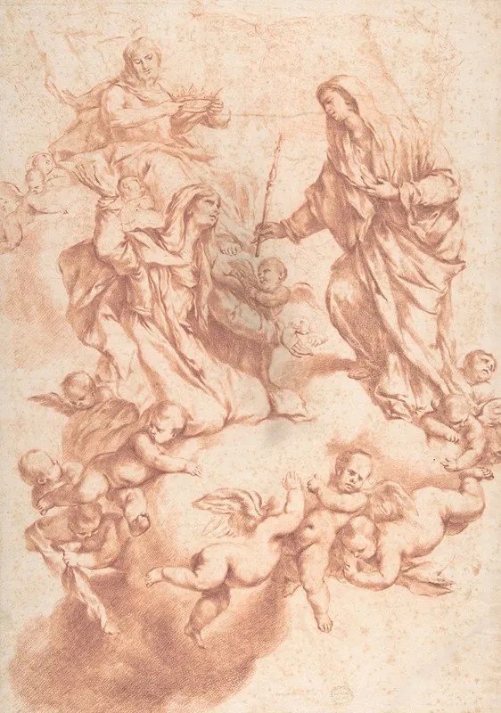 Saint Anne Received In Heaven By Christ And The Virgin Wall Art by After Luca Giordano - High-Resolution Digital Print