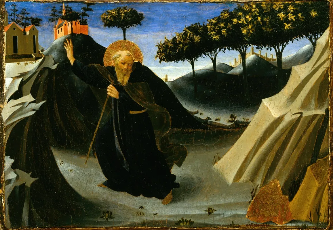 Saint Anthony Abbot Shunning The Mass Of Gold 2 Wall Art by Fra Angelico - High-Resolution Digital Print