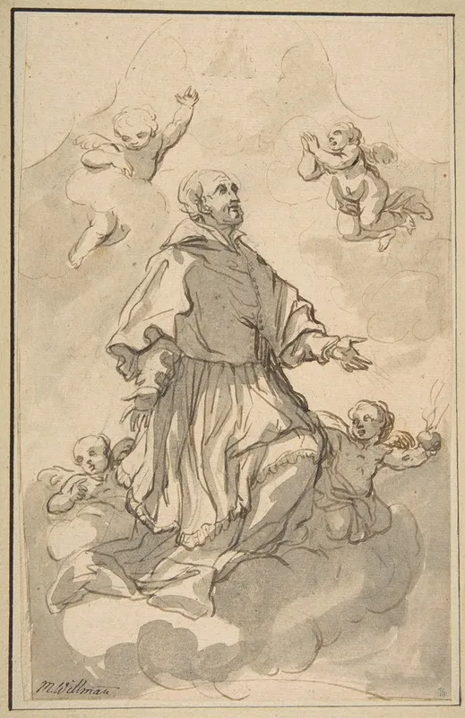 Saint Augustine On Clouds Surrounded By Angels Wall Art by Johann Jacob Eybelwieser - High-Resolution Digital Print