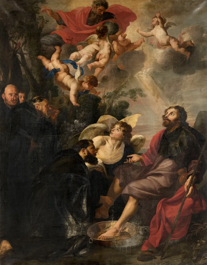 Saint Augustine Washes The Feet Of Christ Wall Art by Theodoor Rombouts - High-Resolution Digital Print