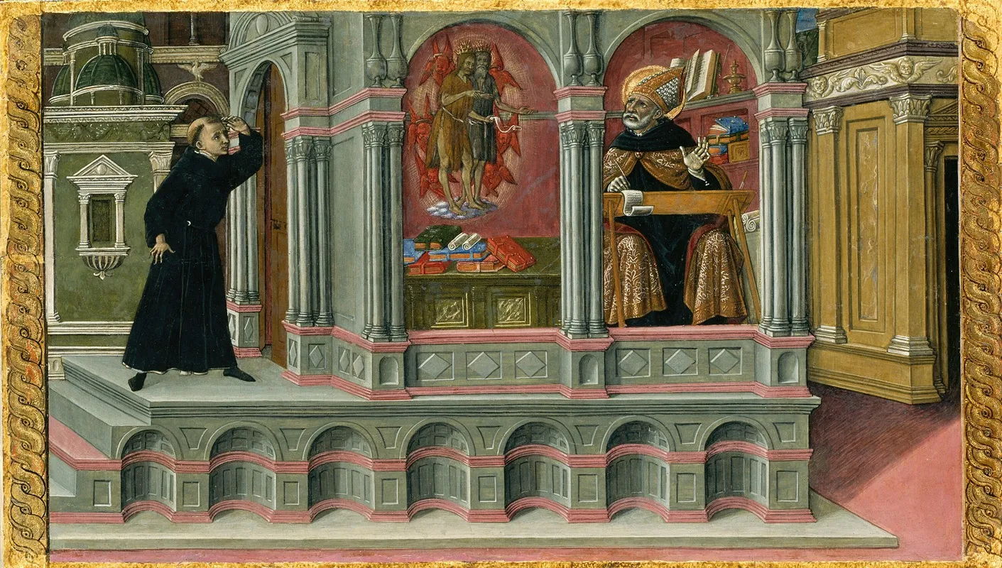 Saint Augustines Vision Of Saints Jerome And John The Baptist Wall Art by Matteo di Giovanni - High-Resolution Digital Print