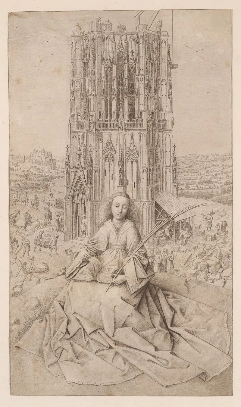 Saint Barbara Seated Before Her Tower Wall Art by Cornelis van Noorde - High-Resolution Digital Print