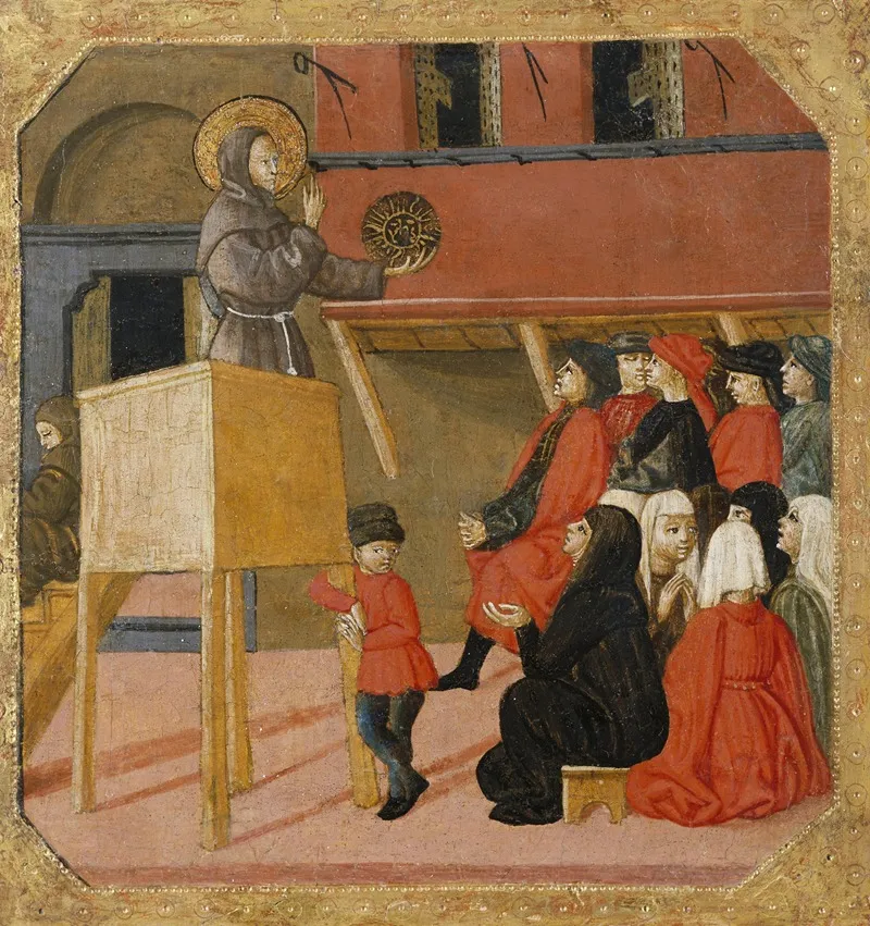 Saint Bernardino Of Siena Preaching Wall Art by Giovanni di Ser Giovanni (Lo Scheggia) - High-Resolution Digital Print