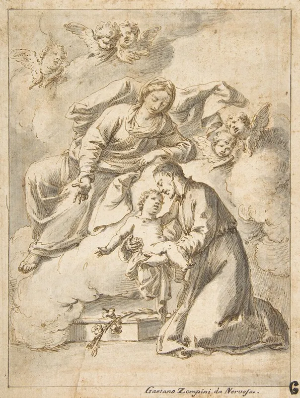 Saint Cajetan Of Thiene Holding The Infant Jesus Wall Art by Gaetano Gherardo Zompini - High-Resolution Digital Print