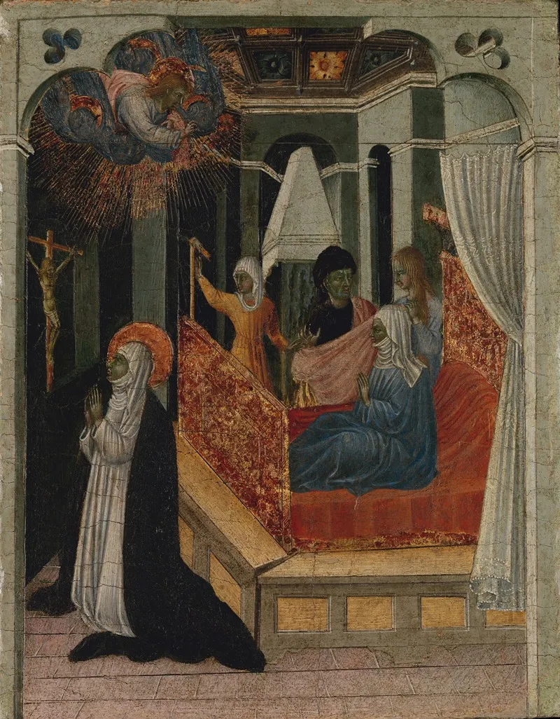 Saint Catherine Of Siena Beseeching Christ To Resuscitate Her Mother Wall Art by Giovanni di Paolo - High-Resolution Digital Print