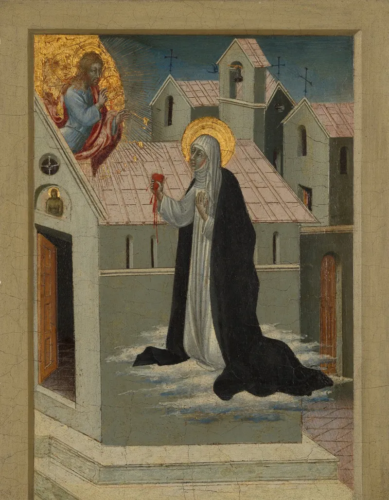 Saint Catherine Of Siena Exchanging Her Heart With Christ Wall Art by Giovanni di Paolo - High-Resolution Digital Print