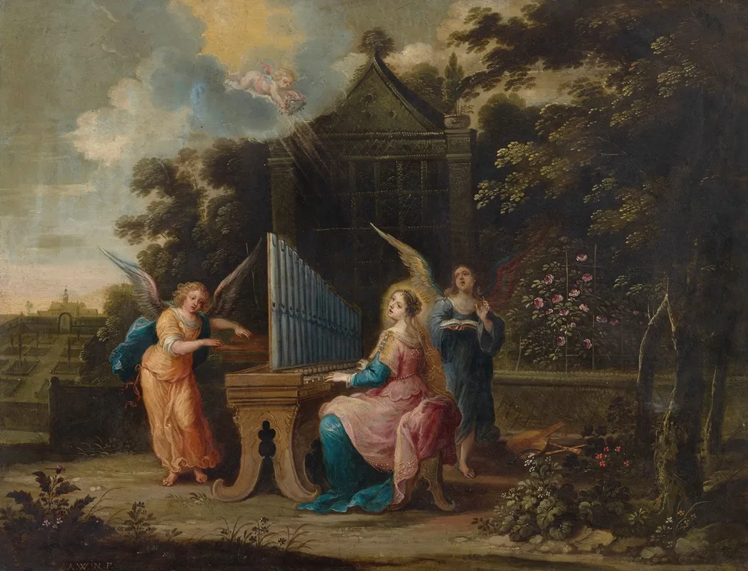 Saint Cecilia At The Organetto In A Garden Wall Art by Abraham Willemsen - High-Resolution Digital Print