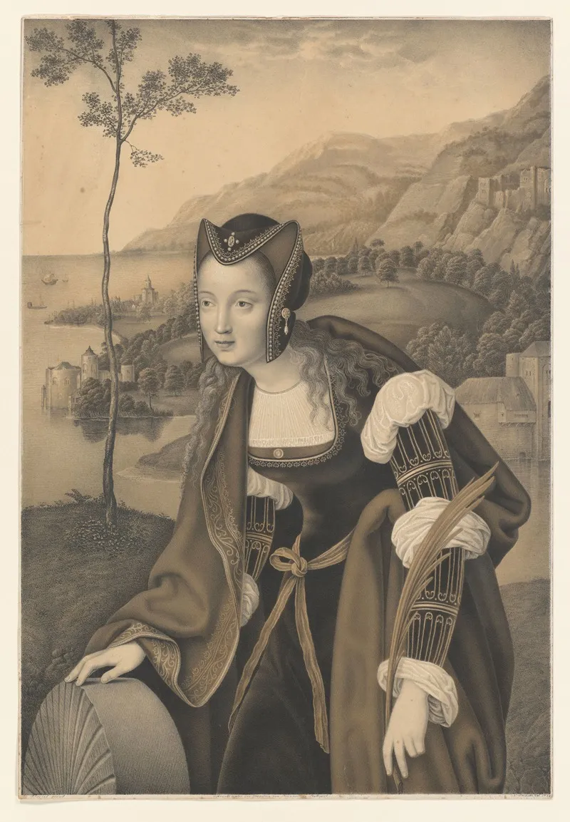 Saint Christina With Millstone In A Landscape Wall Art by Johann Nepomuk Strixner - High-Resolution Digital Print