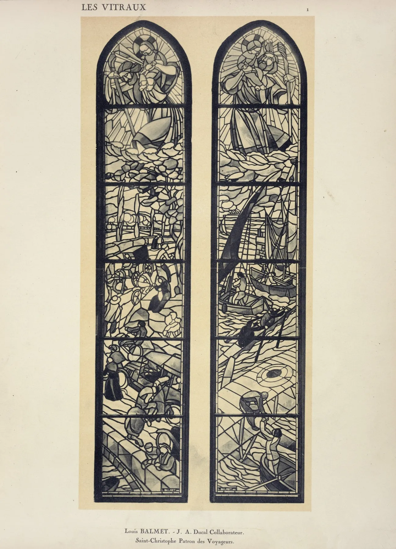 Saint Christophe Patron Des Voyageurs 2 Lancettes Au Pavillon De Vitrail Destine A Leglise Saint Christophe De Chateauroux Wall Art by Jacques Gruber - High-Resolution Digital Print