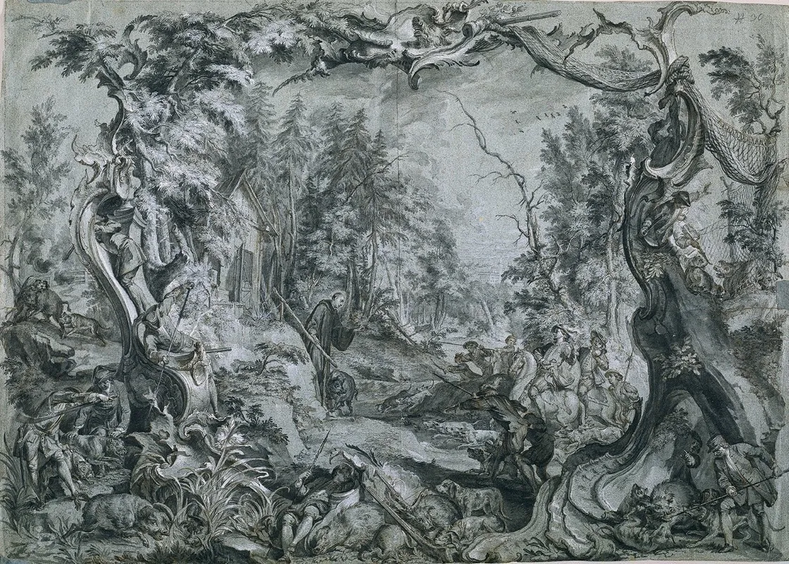 Saint Deicolus And The Boar Wall Art by Johann Wolfgang Baumgartner - High-Resolution Digital Print
