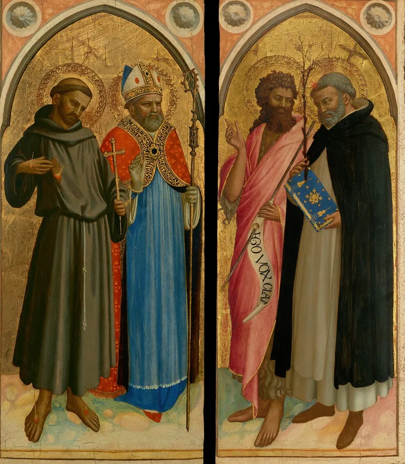 Saint Francis And A Bishop Saint Saint John The Baptist And Saint Dominic Wall Art by Fra Angelico - High-Resolution Digital Print