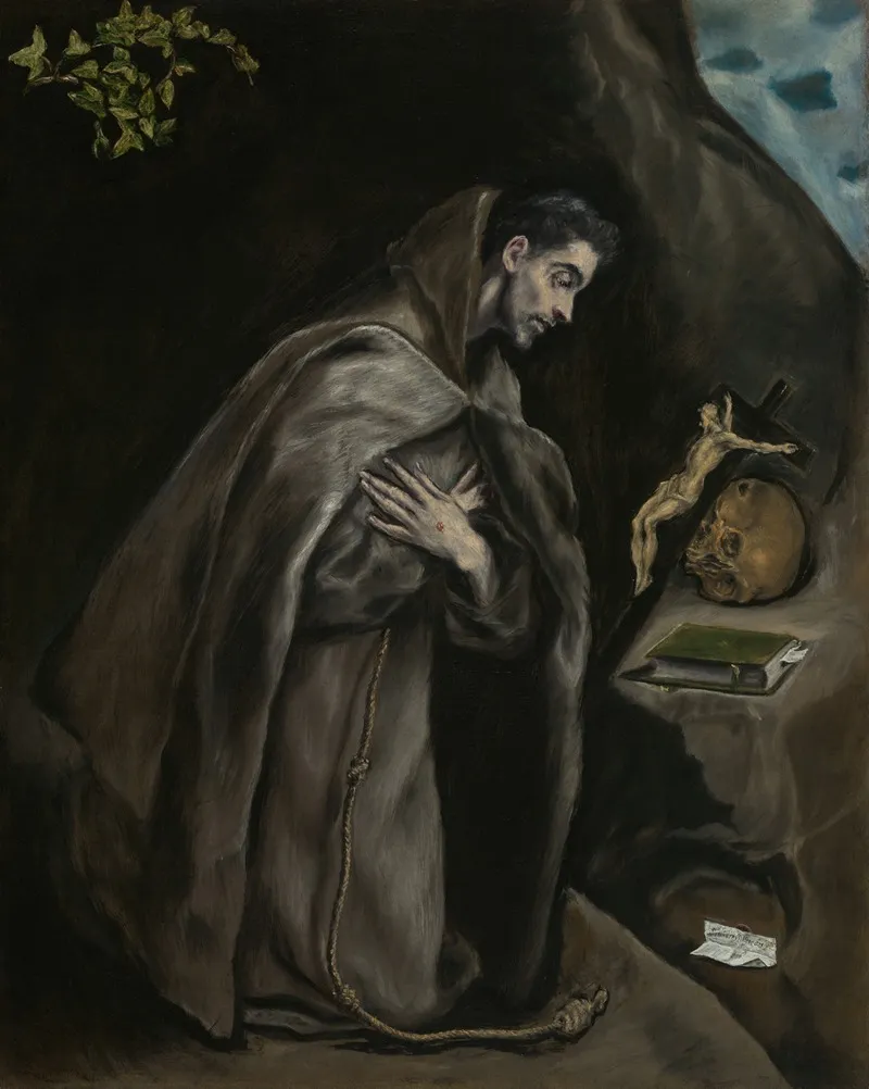 Saint Francis Kneeling In Meditation Wall Art by El Greco (Domenikos Theotokopoulos) - High-Resolution Digital Print