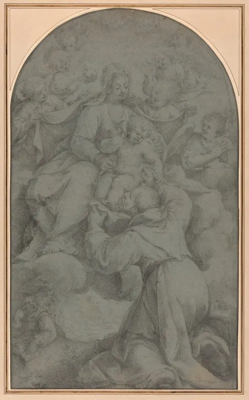 Saint Francis Of Assisi Adoring The Virgin And Child Wall Art by Denys Calvaert - High-Resolution Digital Print