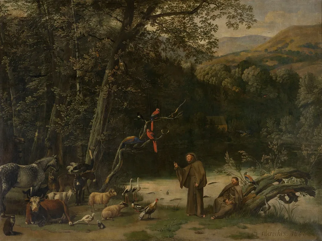 Saint Francis Of Assisi Preaching To The Animals Wall Art by Jan Siberechts - High-Resolution Digital Print