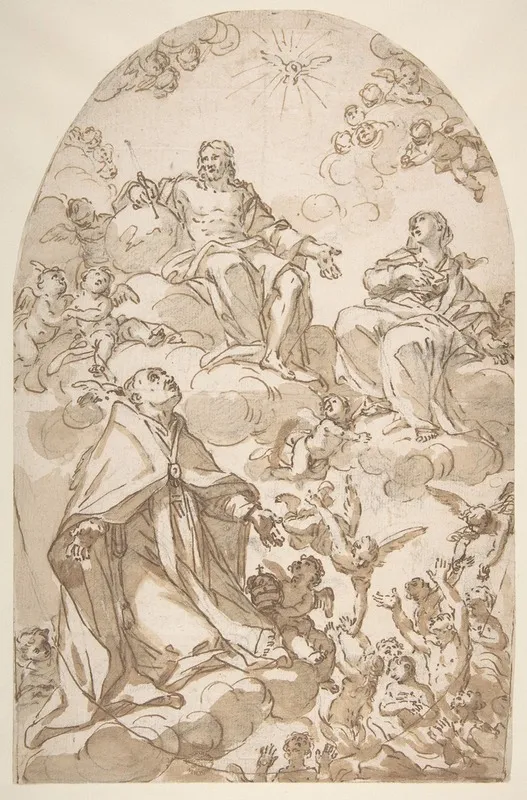 Saint Gregory The Great Interceding For Souls In Purgatory Wall Art by Giovanni Odazzi - High-Resolution Digital Print