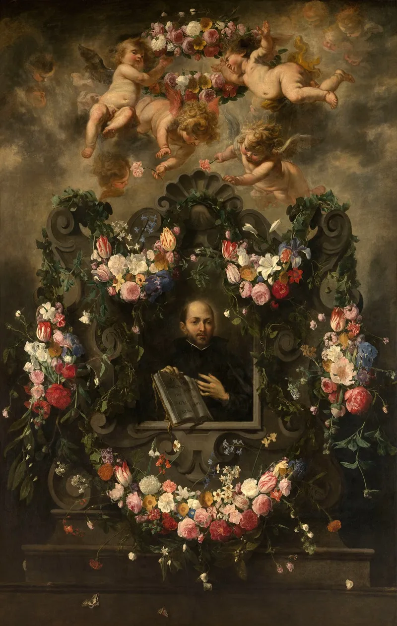 Saint Ignatius Surrounded By A Garland Of Flowers Wall Art by Jan van Balen - High-Resolution Digital Print