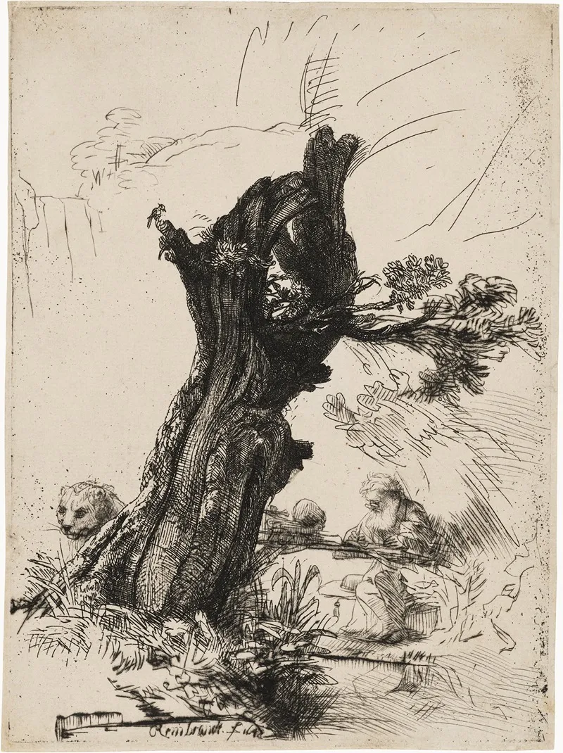 Saint Jerome Beside A Pollard Willow Wall Art by Rembrandt van Rijn - High-Resolution Digital Print