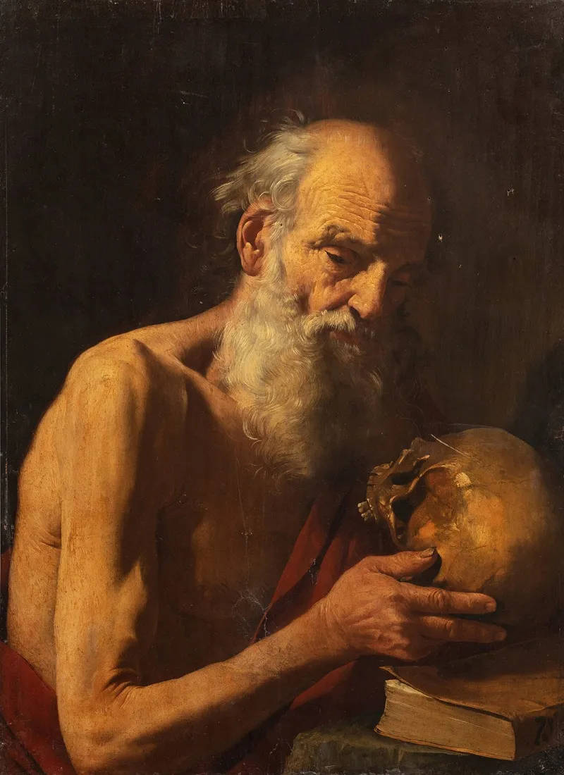 Saint Jerome Contemplating A Skull Wall Art by Hendrick de Somer - High-Resolution Digital Print