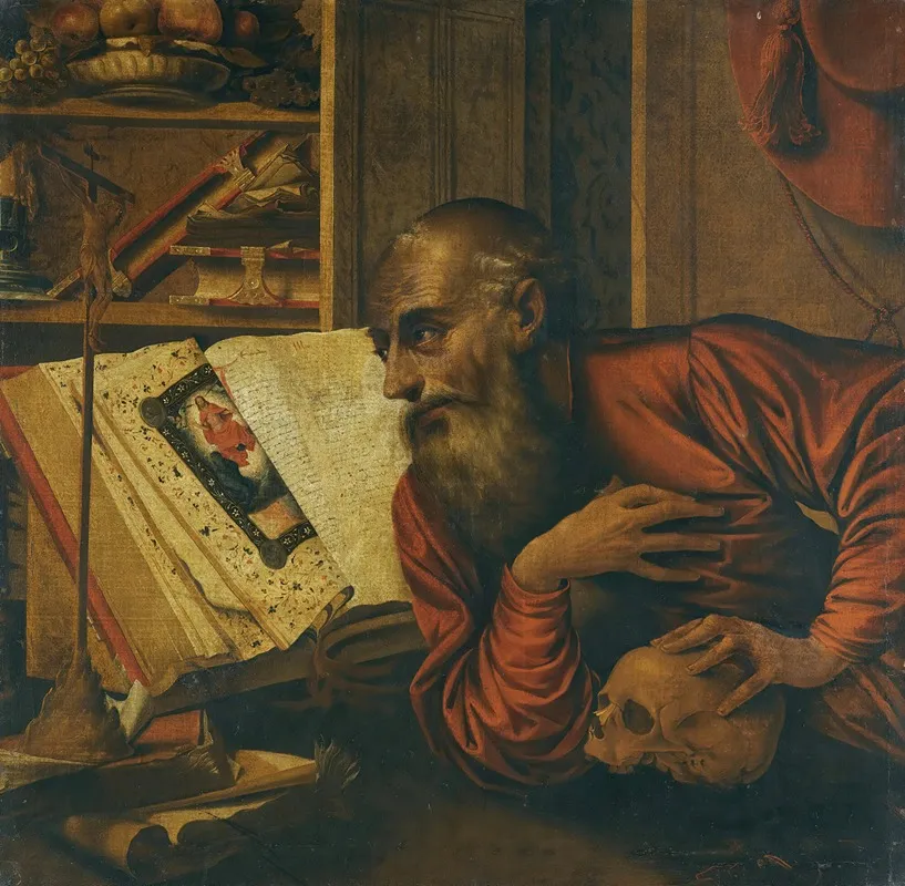 Saint Jerome In His Study 5 Wall Art by Follower of Marinus van Reymerswaele - High-Resolution Digital Print