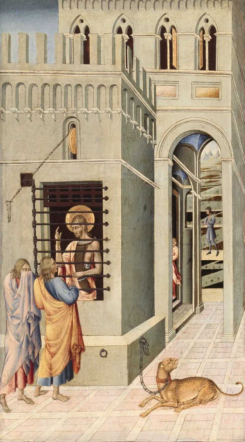 Saint John The Baptist In Prison Visited By Two Disciples Wall Art by Giovanni di Paolo - High-Resolution Digital Print