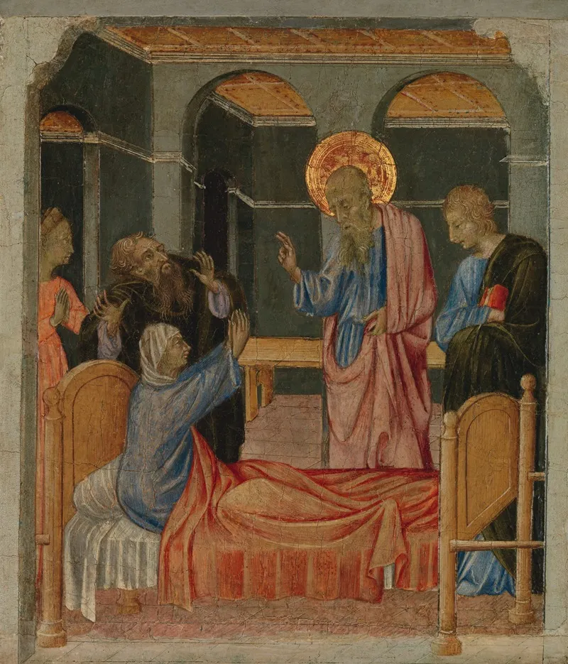 Saint John The Evangelist Raises Drusiana Wall Art by Giovanni di Paolo - High-Resolution Digital Print