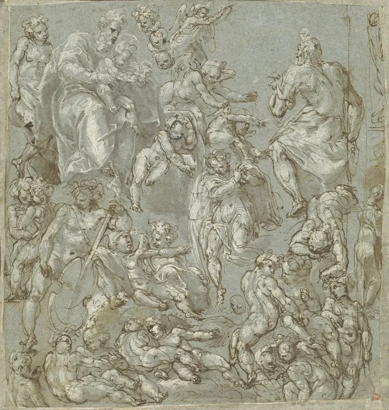 Saint Joseph And The Christ Child With Angels And Putti Wall Art by Cesare Pollini - High-Resolution Digital Print