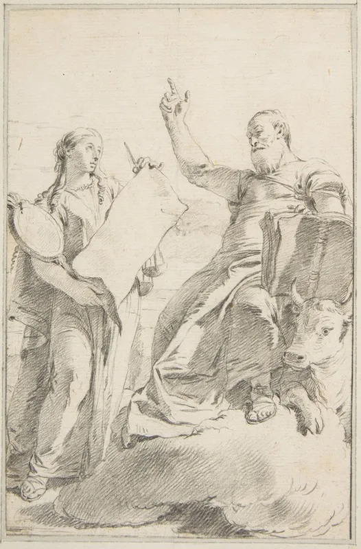 Saint Luke With A Female Allegorical Figure Wall Art by Giovanni Battista Tiepolo - High-Resolution Digital Print