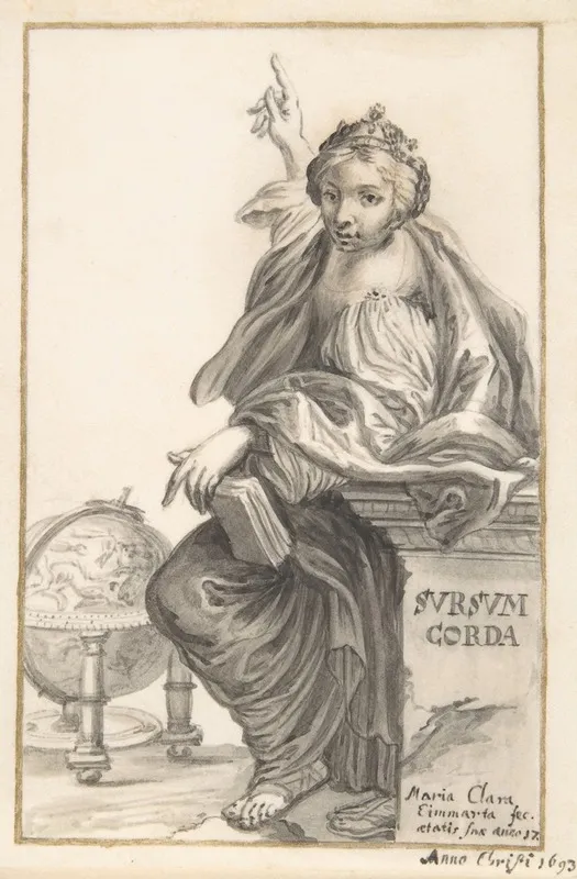 Saint Margaret Ponting To Heaven With A Globe Next To Her Wall Art by Maria Clara Eimmart - High-Resolution Digital Print