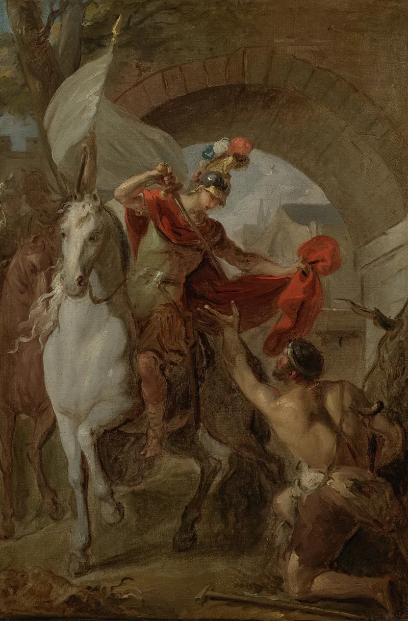 Saint Martin Sharing His Coat With A Beggar Wall Art by Louis Galloche - High-Resolution Digital Print