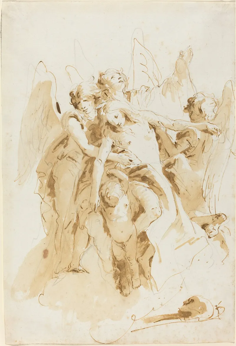 Saint Mary Magdalene Lifted By Angels Wall Art by Giovanni Battista Tiepolo - High-Resolution Digital Print
