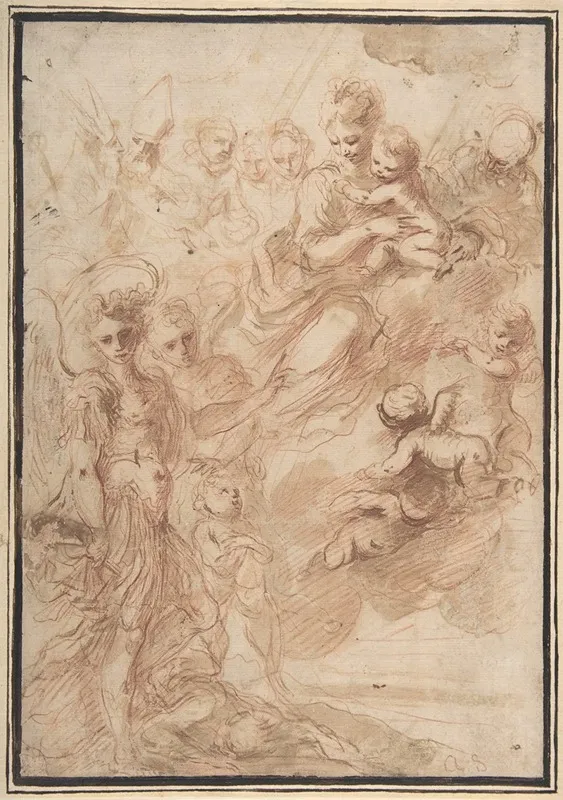 Saint Michael The Archangel And Another Figure Recommending A Soul To The Virgin And Child In Heaven