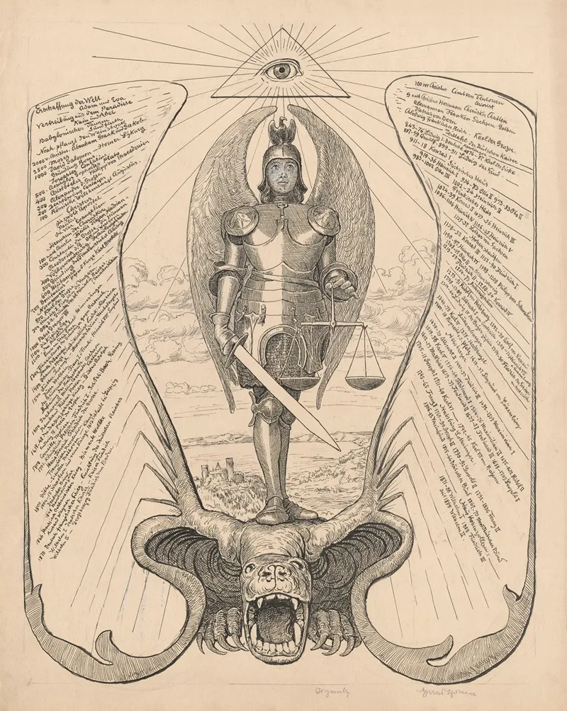 Saint Michael The Archangel Design For A Calendar Page Wall Art by Hans Thoma - High-Resolution Digital Print