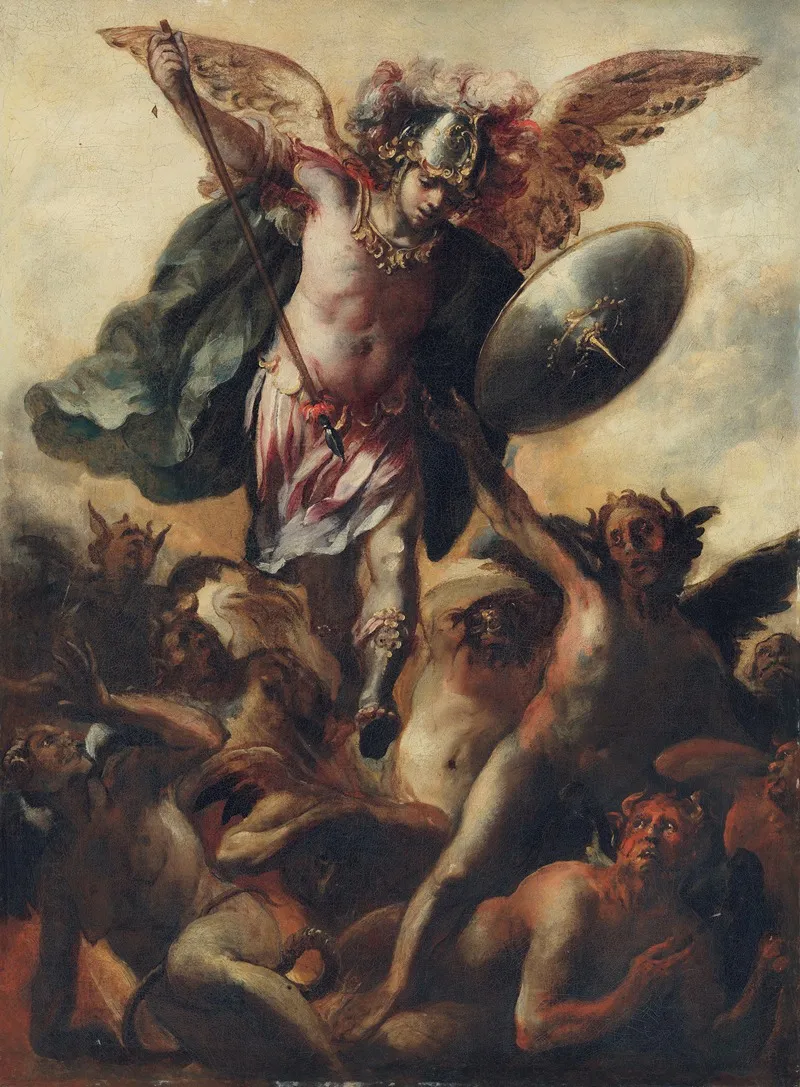 Saint Michael Vanquishing The Devil Wall Art by Cristóbal De Villalpando - High-Resolution Digital Print