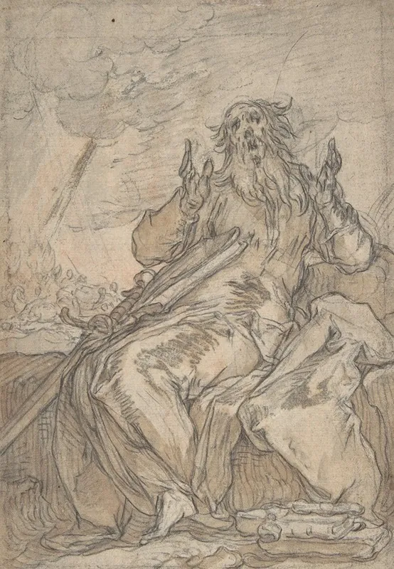 Saint Paul Seated With His Conversion In The Background Wall Art by Abraham Bloemaert - High-Resolution Digital Print