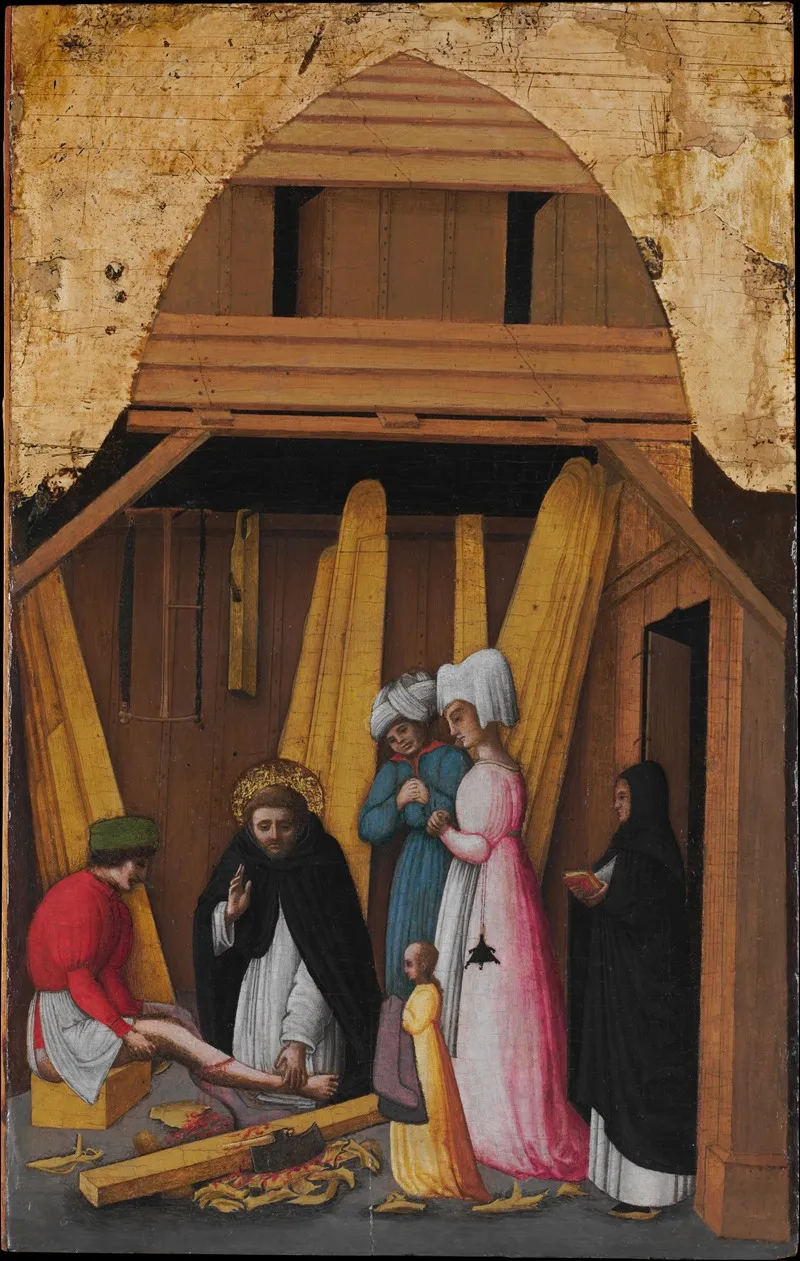 Saint Peter Martyr Healing The Leg Of A Young Man Wall Art by Antonio Vivarini - High-Resolution Digital Print