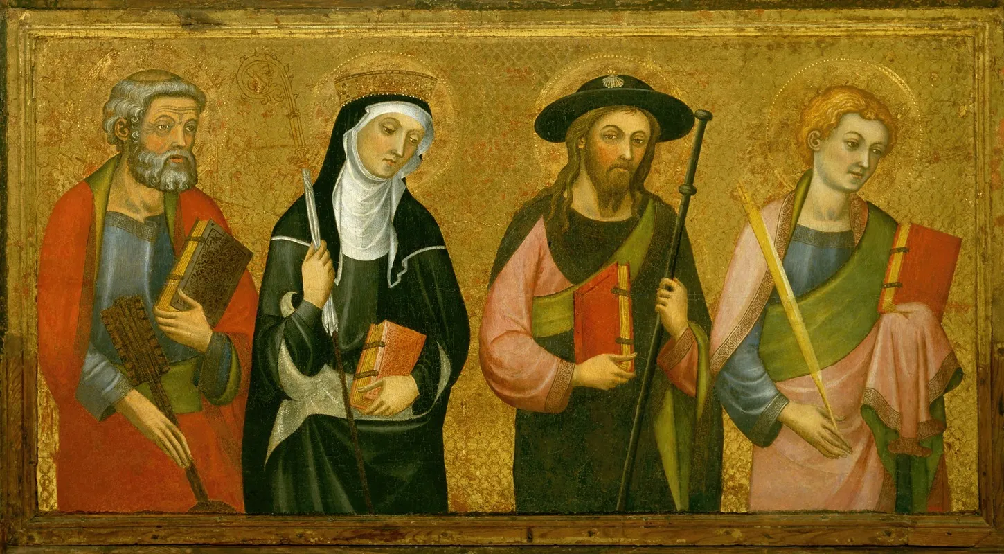 Saint Peter Saint Claire Saint James The Great And Saint John The Evangelist Wall Art by Pere Serra - High-Resolution Digital Print