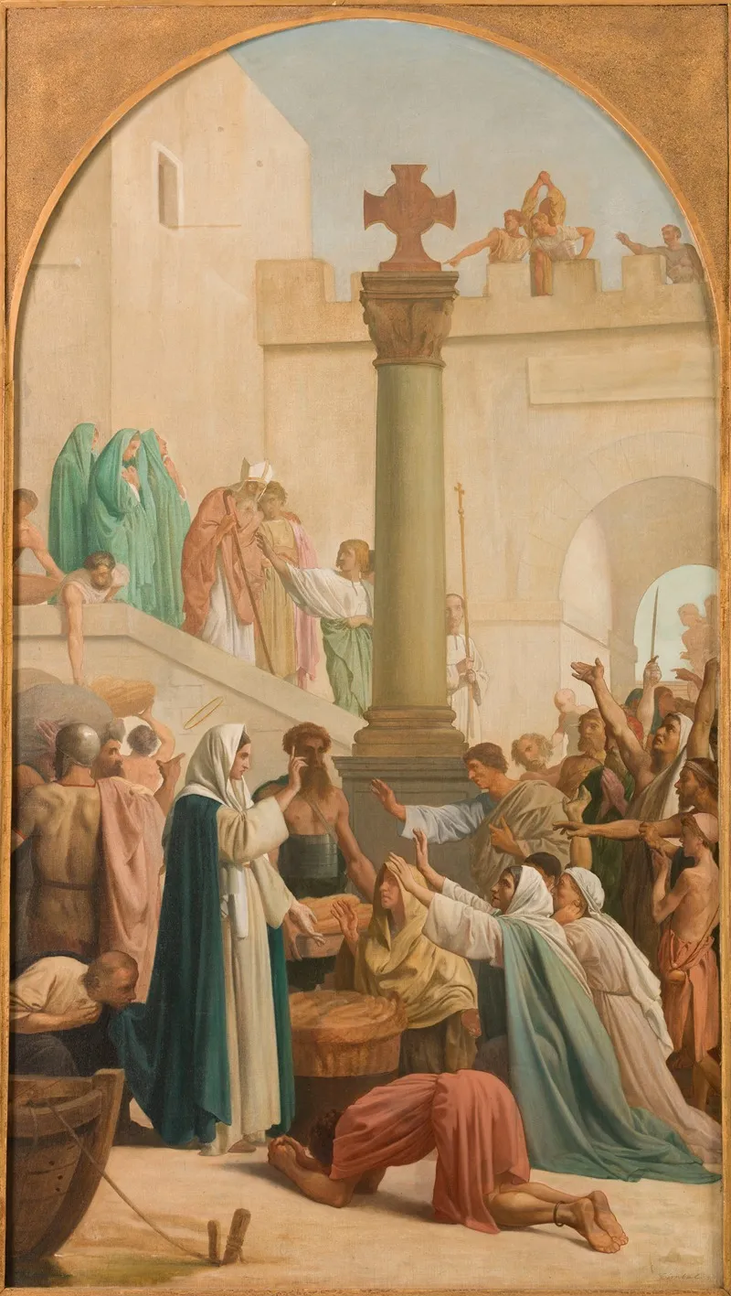 Sainte Genevieve Distribuant Le Pain Aux Pauvres Pendant Le Siege De Paris Wall Art by Louis Charles Timbal - High-Resolution Digital Print