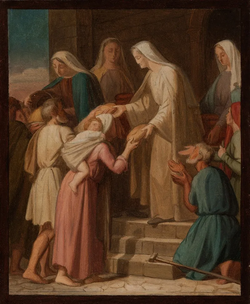 Sainte Genevieve Distribuant Le Pain Aux Pauvres Wall Art by Pierre-Auguste Pichon - High-Resolution Digital Print